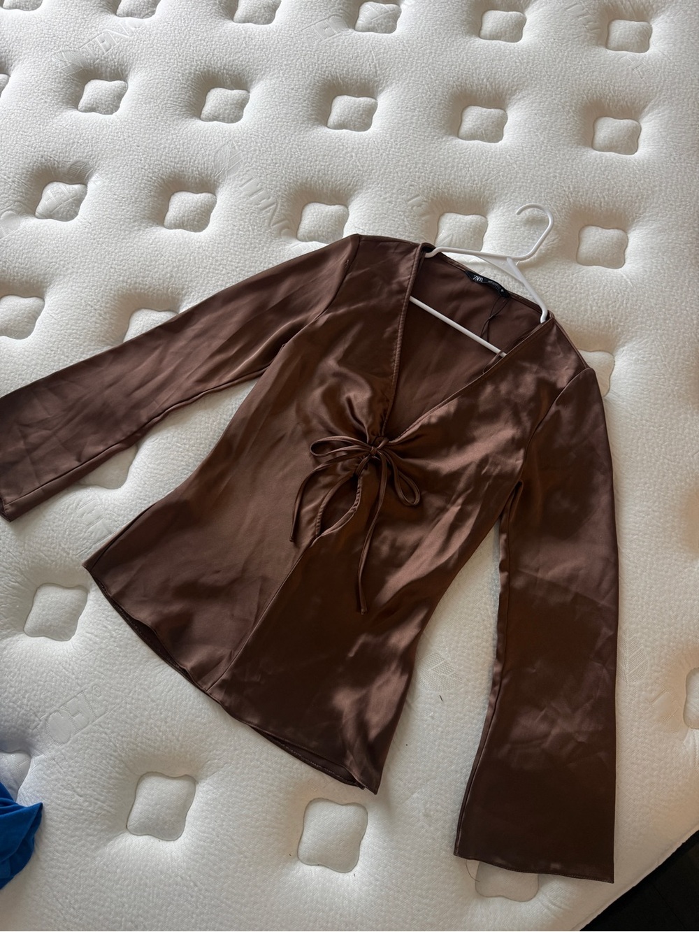 Zara Chocolate Brown Satin Tie Front Blouse